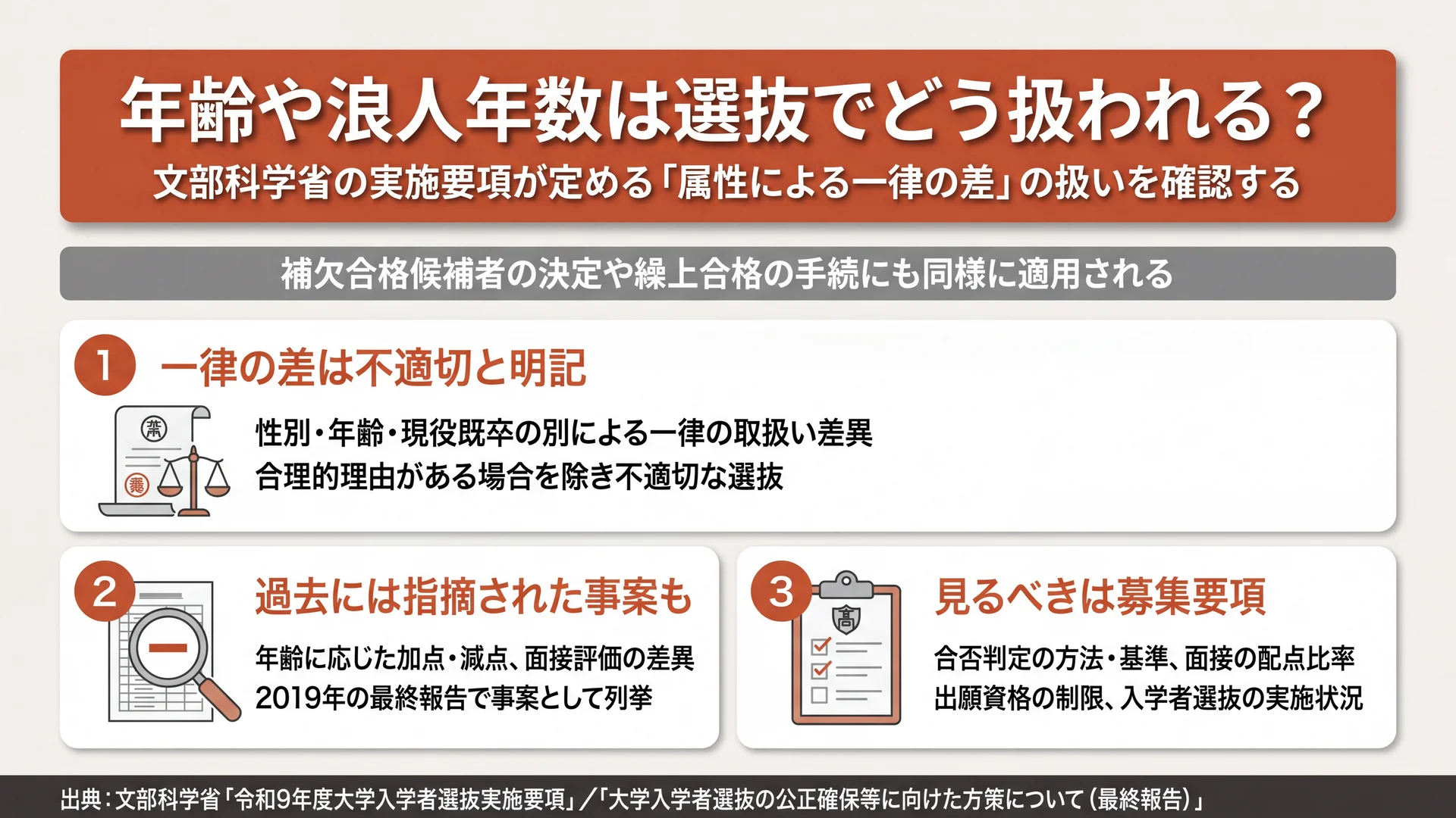 年齢や浪人年数は選抜でどう扱われる？文部科学省の実施要項で確認